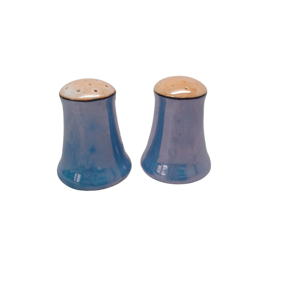 Vintage Japan Lusterware Salt and Pepper Shakers Iridescent Blue Peach Set
